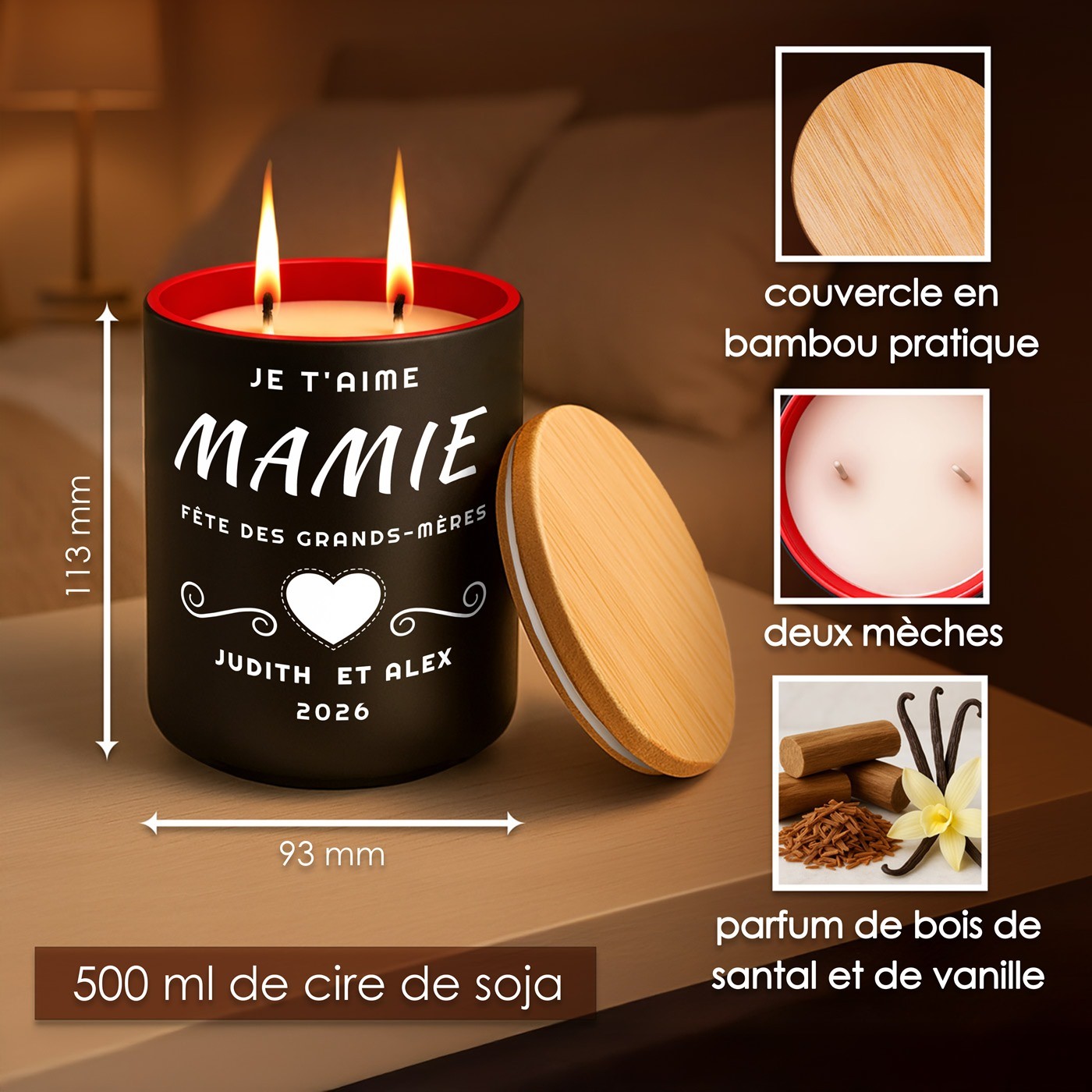 Murrano Personalized Soy Wax Candle for Grandmother's Day
