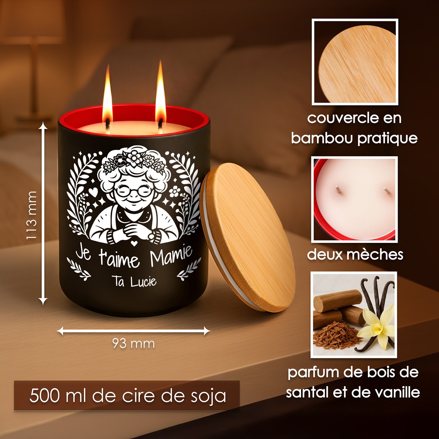 Murrano Soy Wax Candle with Gravure for Grandma's Birthday