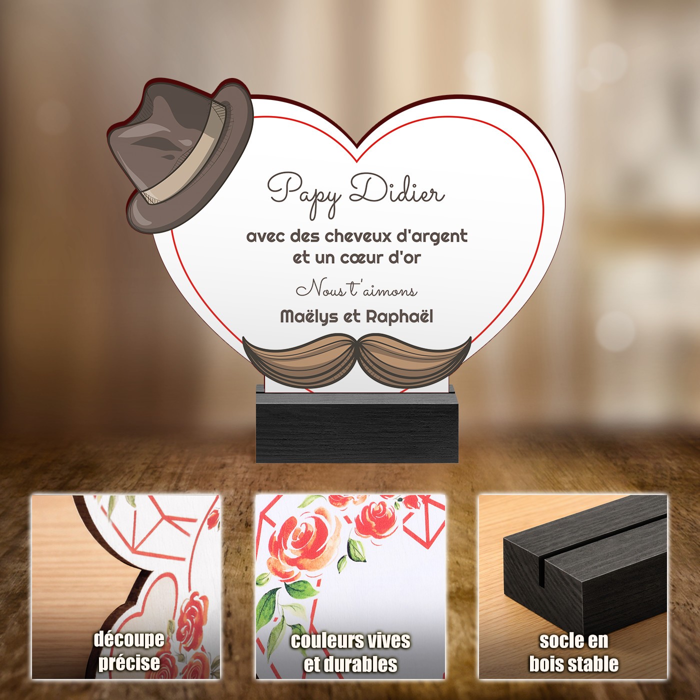 Figura de madera personalizada para el cumpleaños de abuelito
