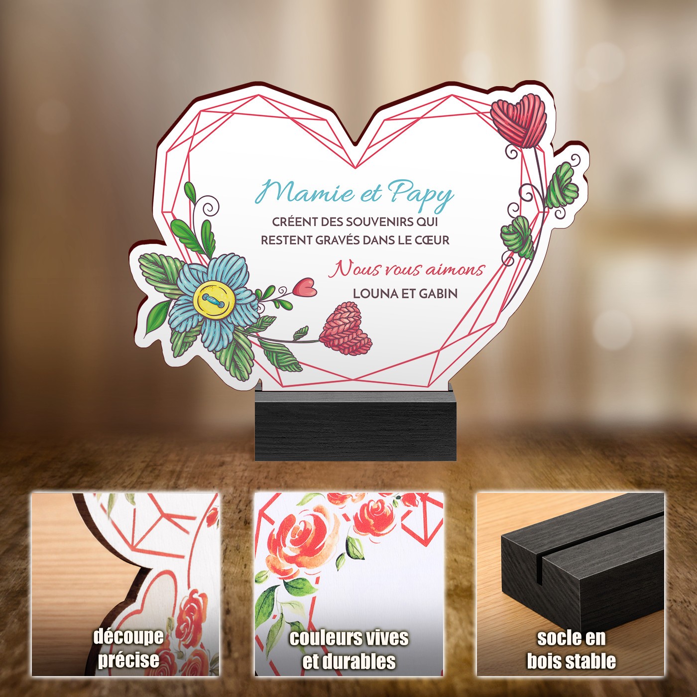 Murrano Personalized Wood Statue for Grandparents' Anniversary