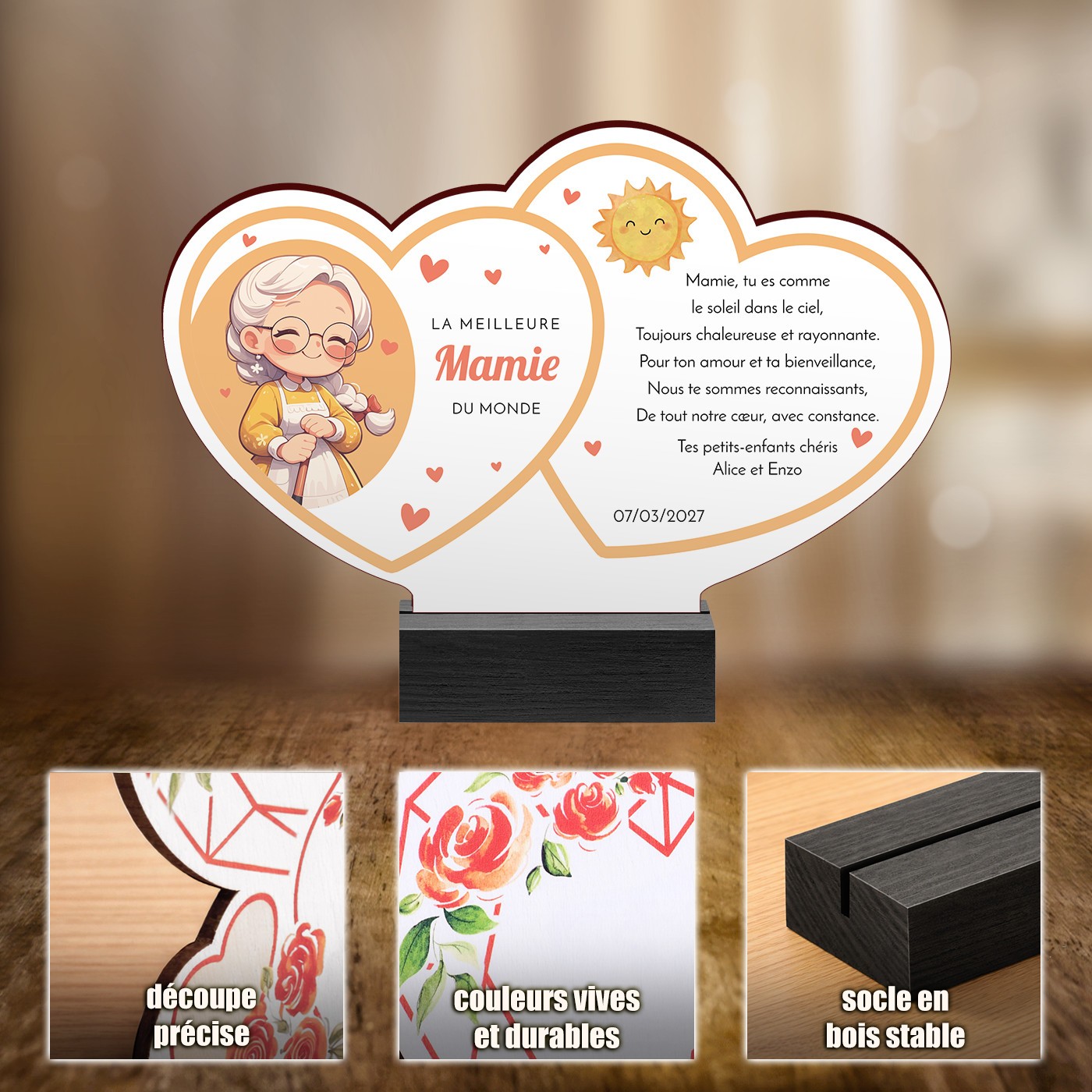 Estatuilla de madera personalizada para el Día de las Abuelas