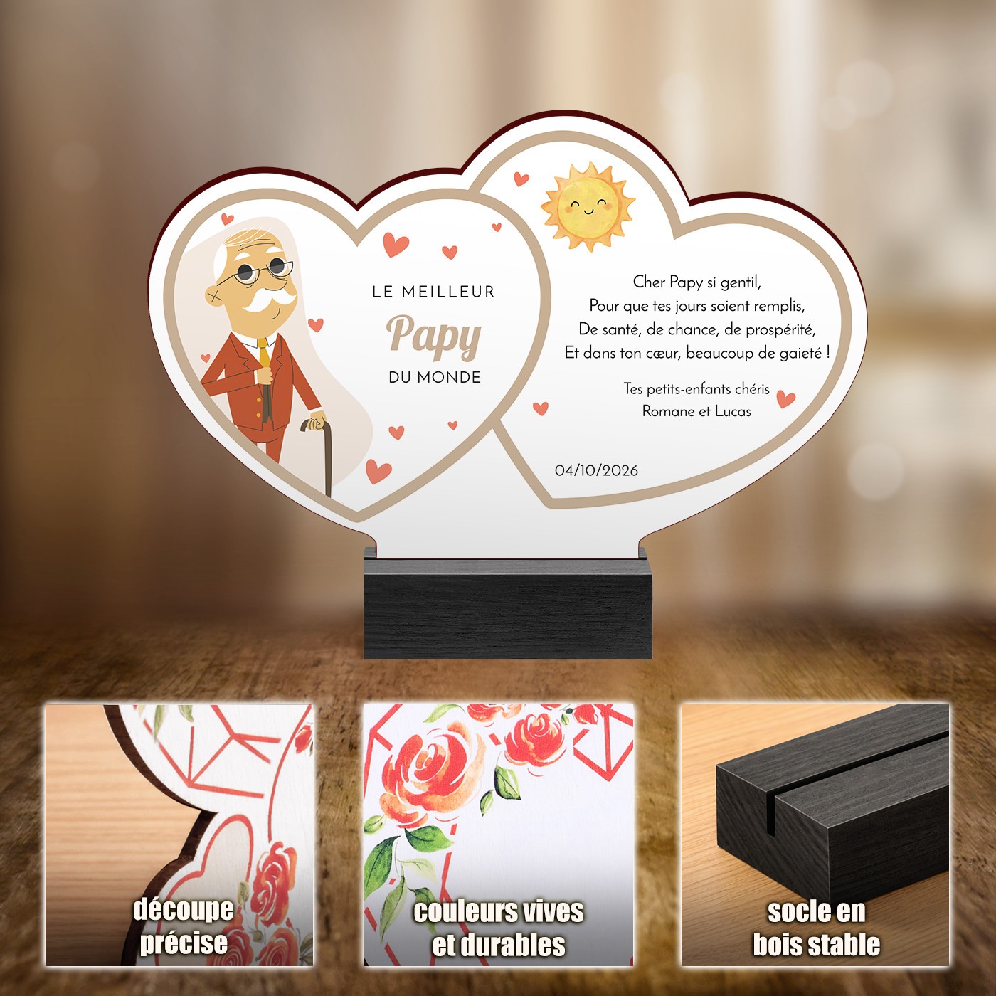Murrano Wooden Statue with Print for Grandfathers' Day