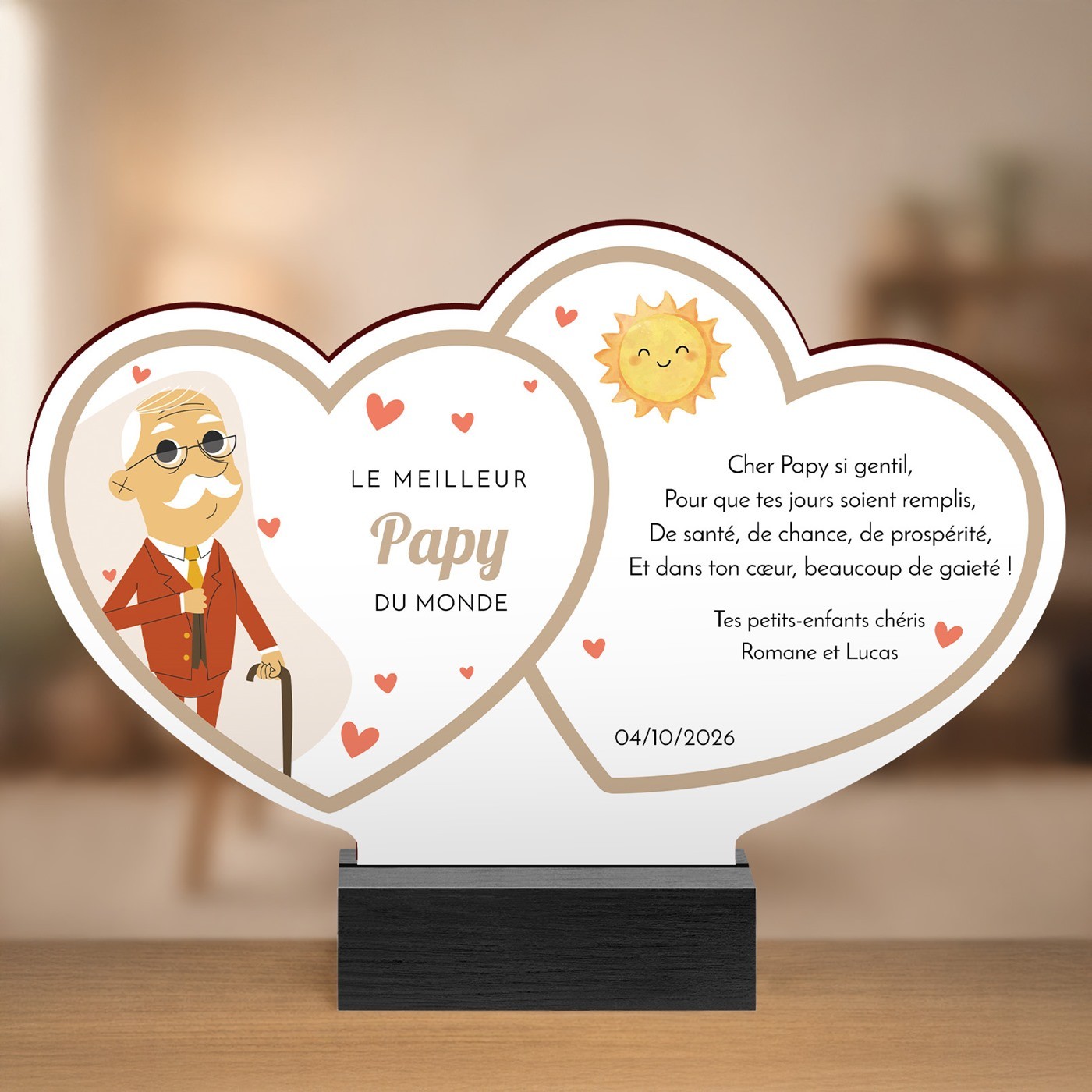 Murrano Wooden Statue with Print for Grandfathers' Day