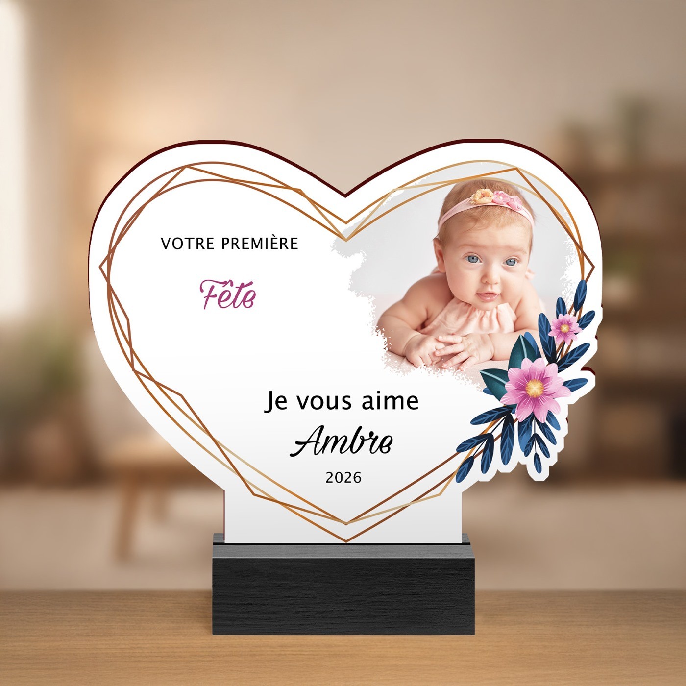 Murrano Wood Statue with Photo for Grandparents' First Anniversary