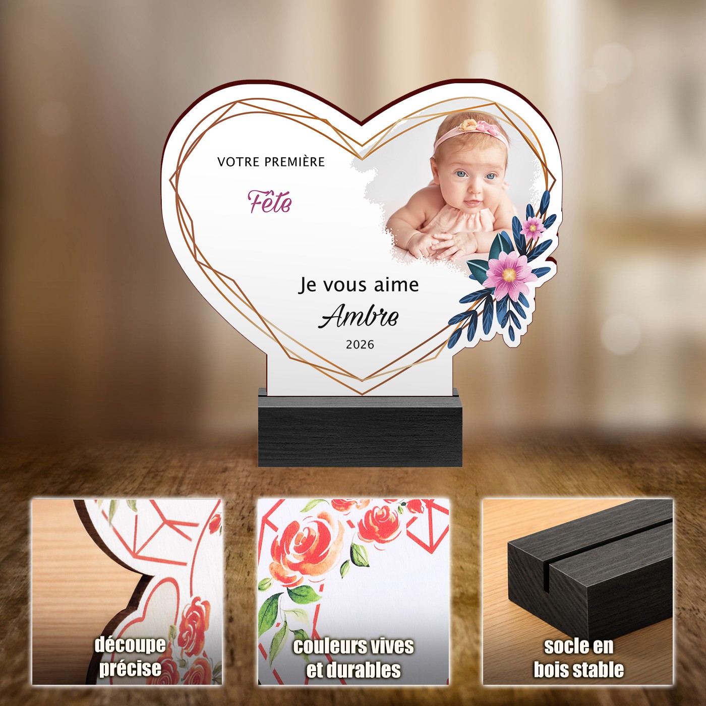 Murrano Wood Statue with Photo for Grandparents' First Anniversary