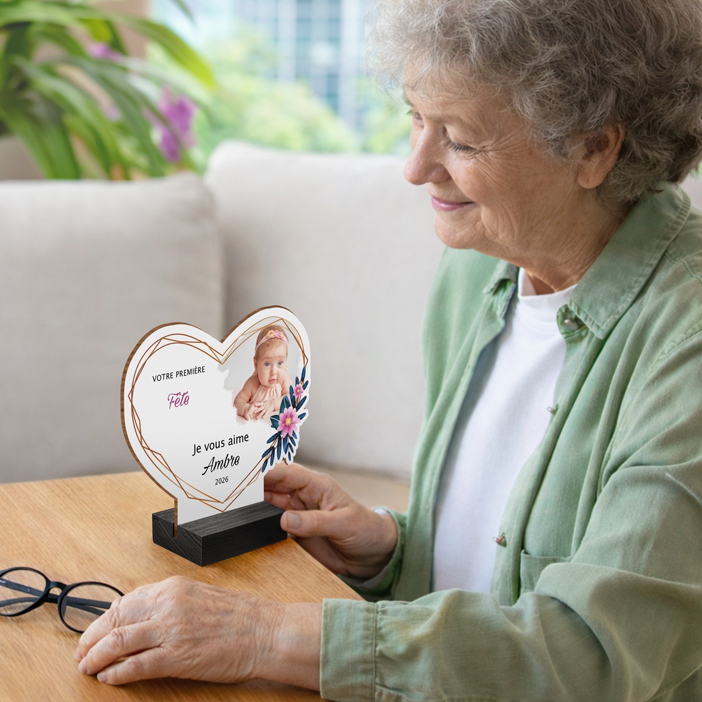 Murrano Wood Statue with Photo for Grandparents' First Anniversary