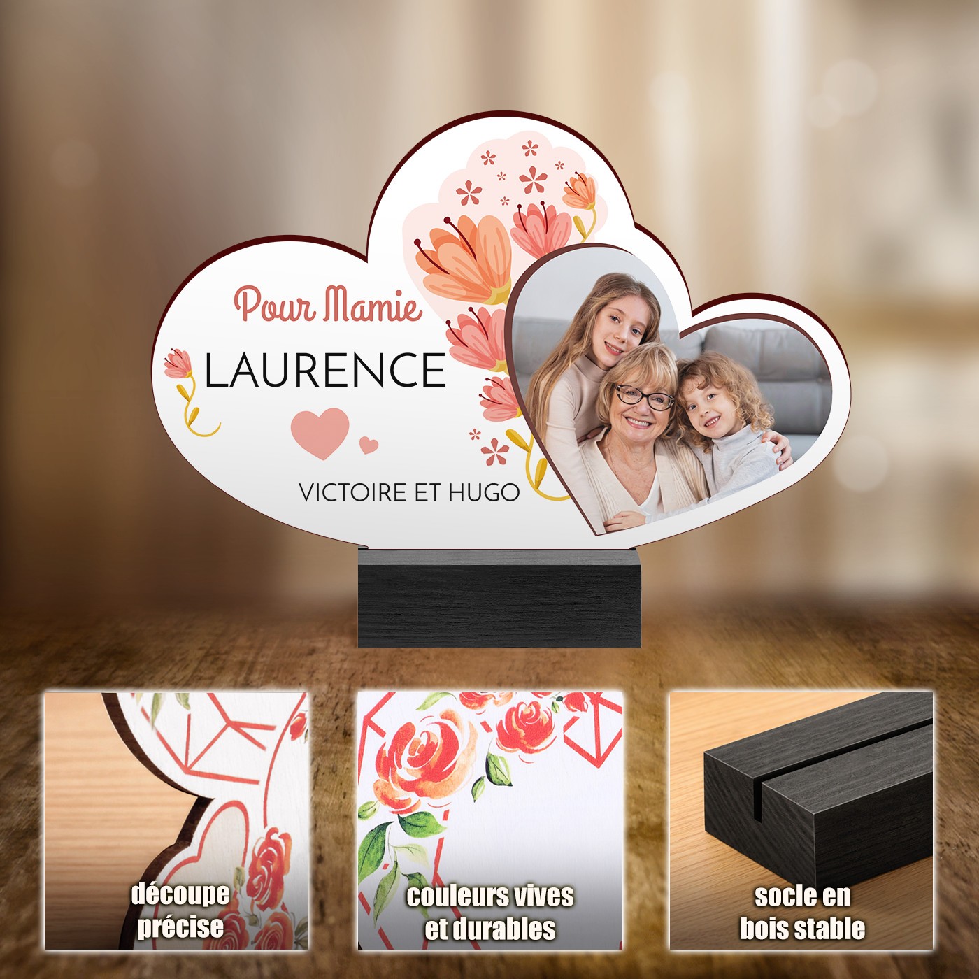 Murrano Personalized Wood Statue with Photo for Grandma's Birthday