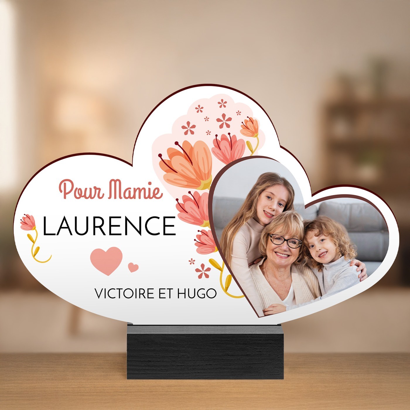 Murrano Personalized Wood Statue with Photo for Grandma's Birthday