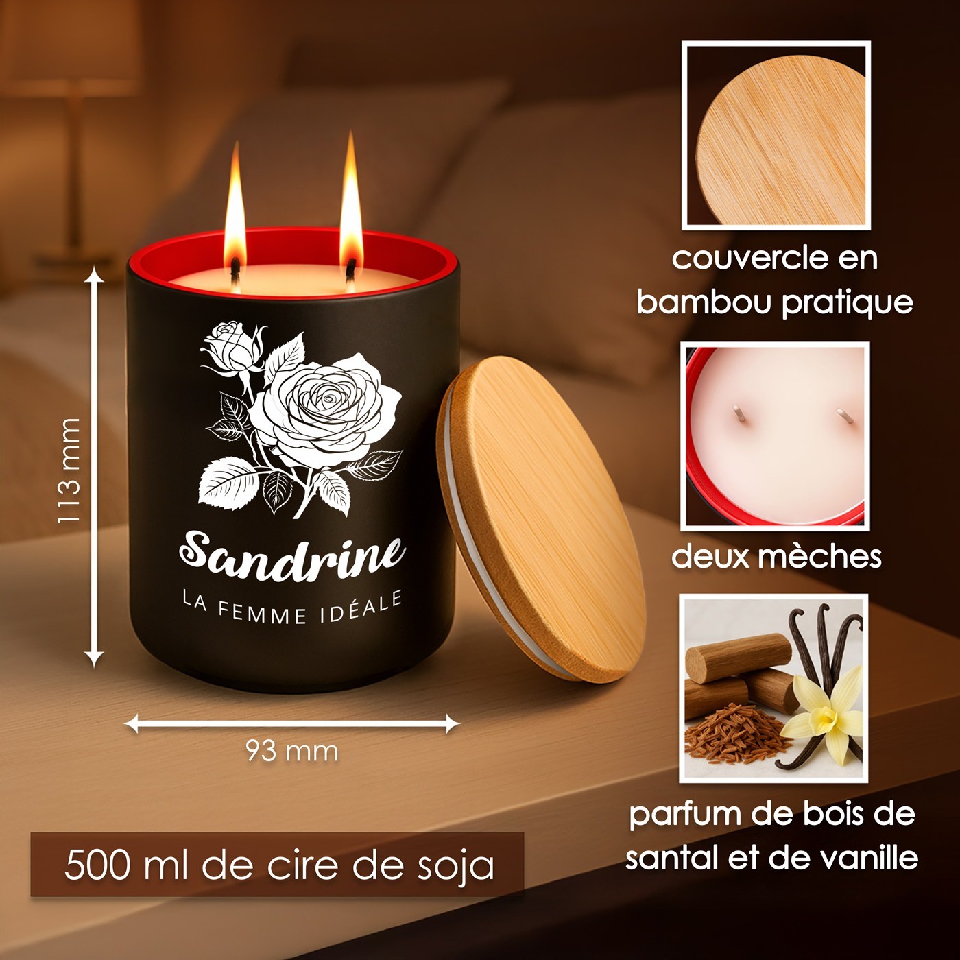 Murrano Personalized Soy Wax Candle for Women - Valentine's Day