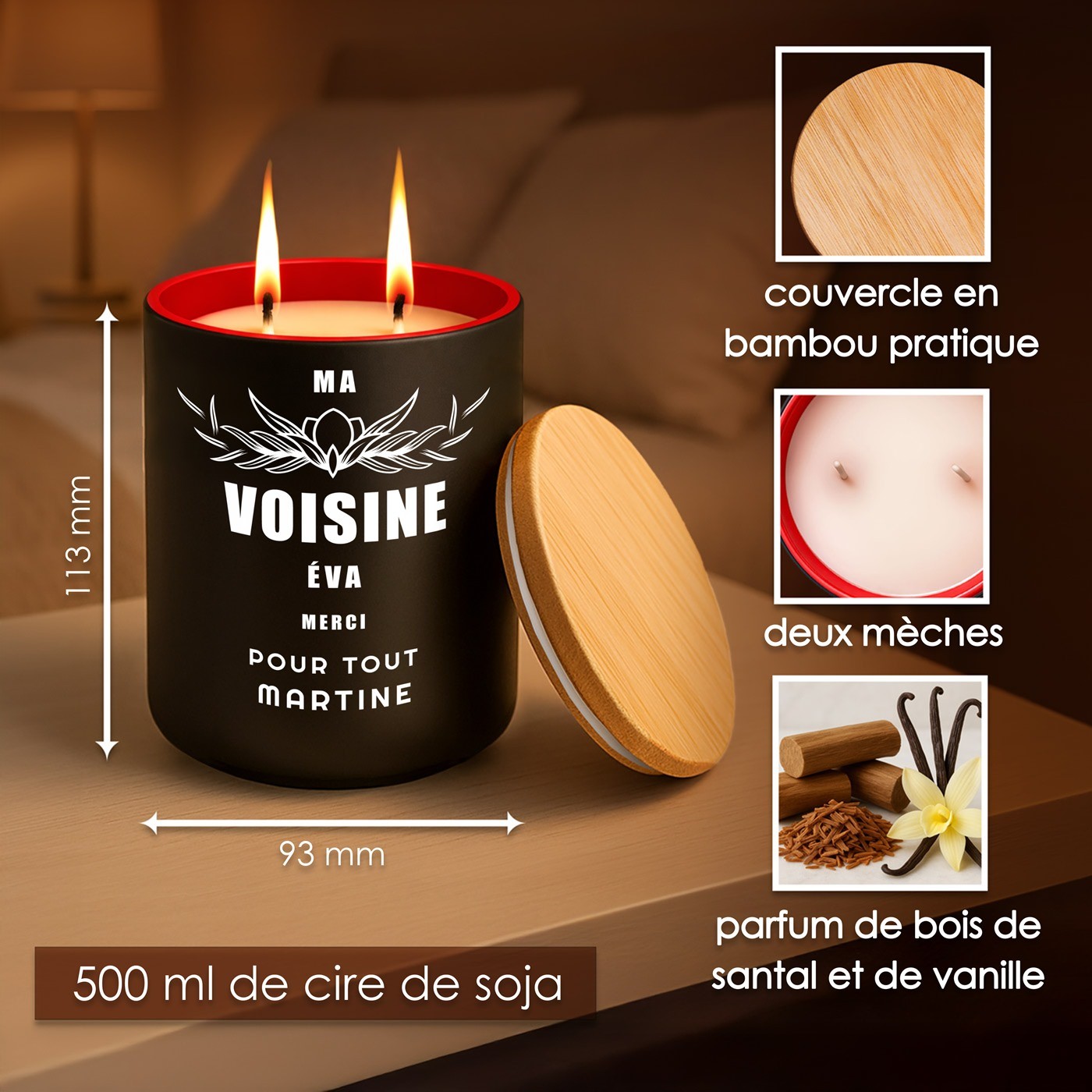 Murrano Soy Wax Candle with Engraving for a Neighbor Thank You