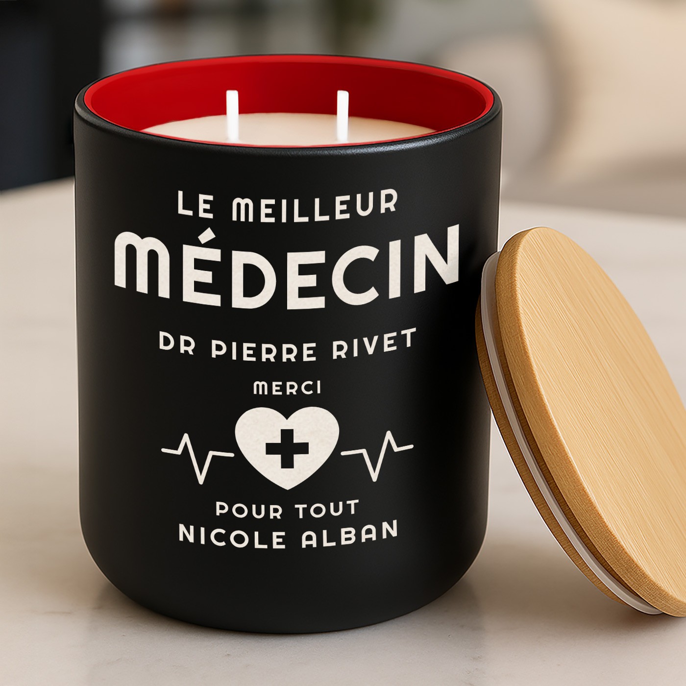 Candela de cera de soja Murrano con grabado para el cumpleaños de un médico