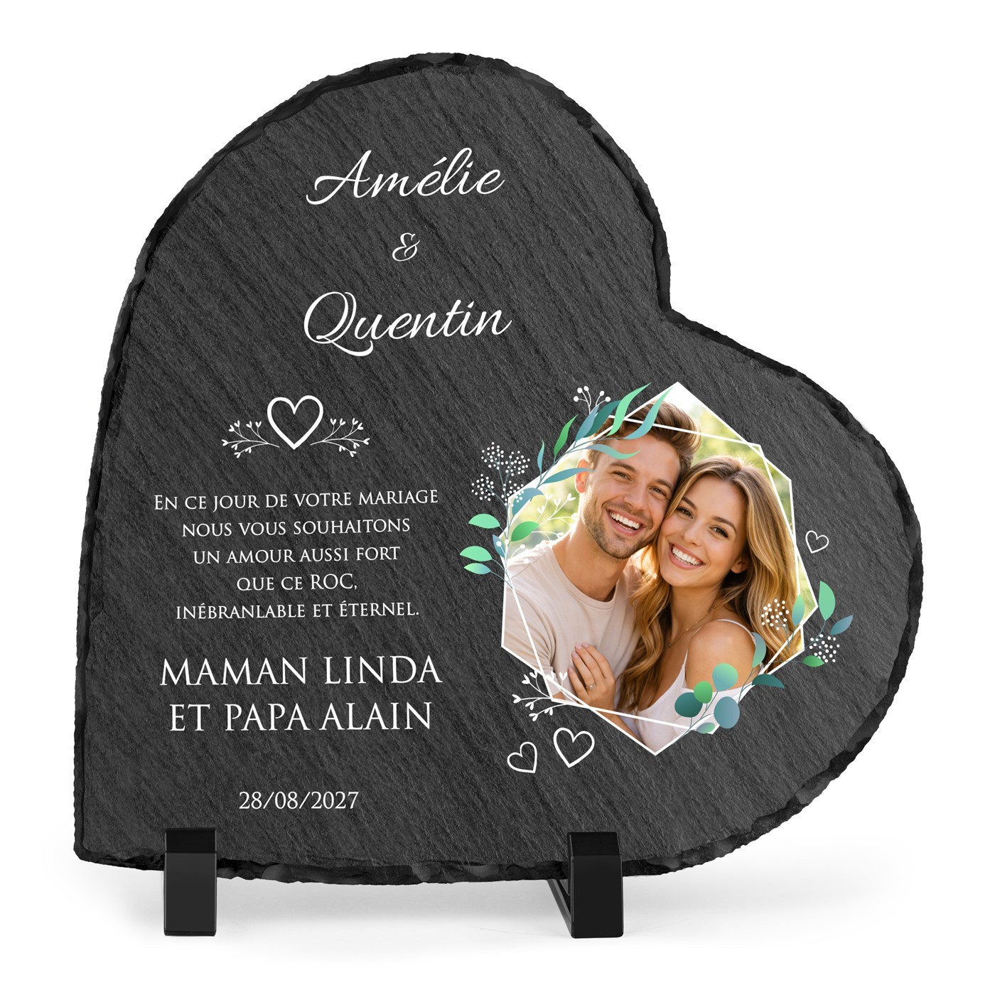Murrano Heart Shaped Slate Stone with Personalized Photo for Couple Wedding Gift