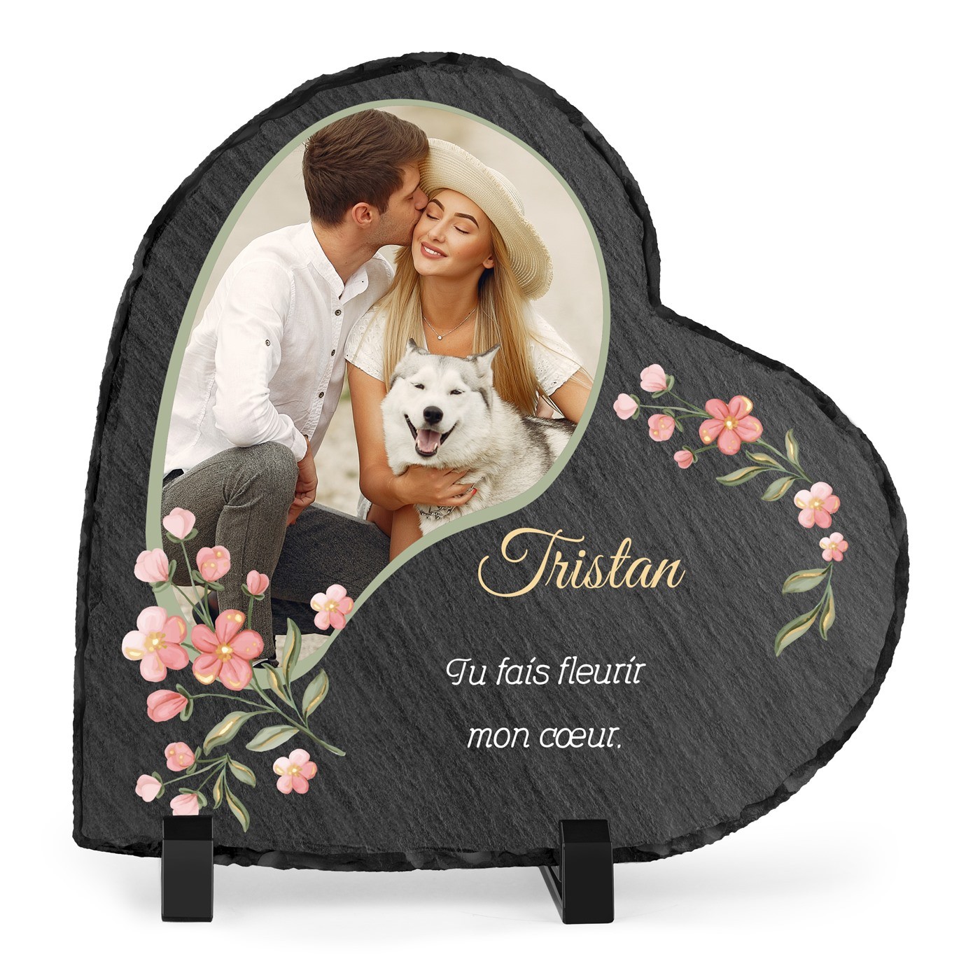 Piedra de pizarra Murrano en forma de corazón con impresión personalizada para hombres - Día de San Valentín