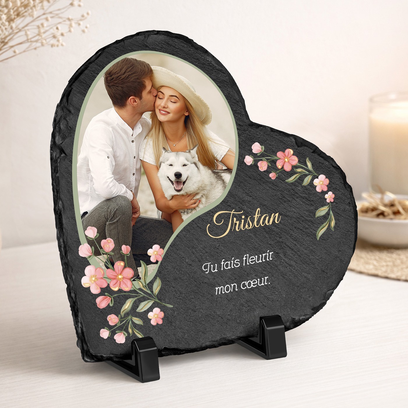 Piedra de pizarra Murrano en forma de corazón con impresión personalizada para hombres - Día de San Valentín