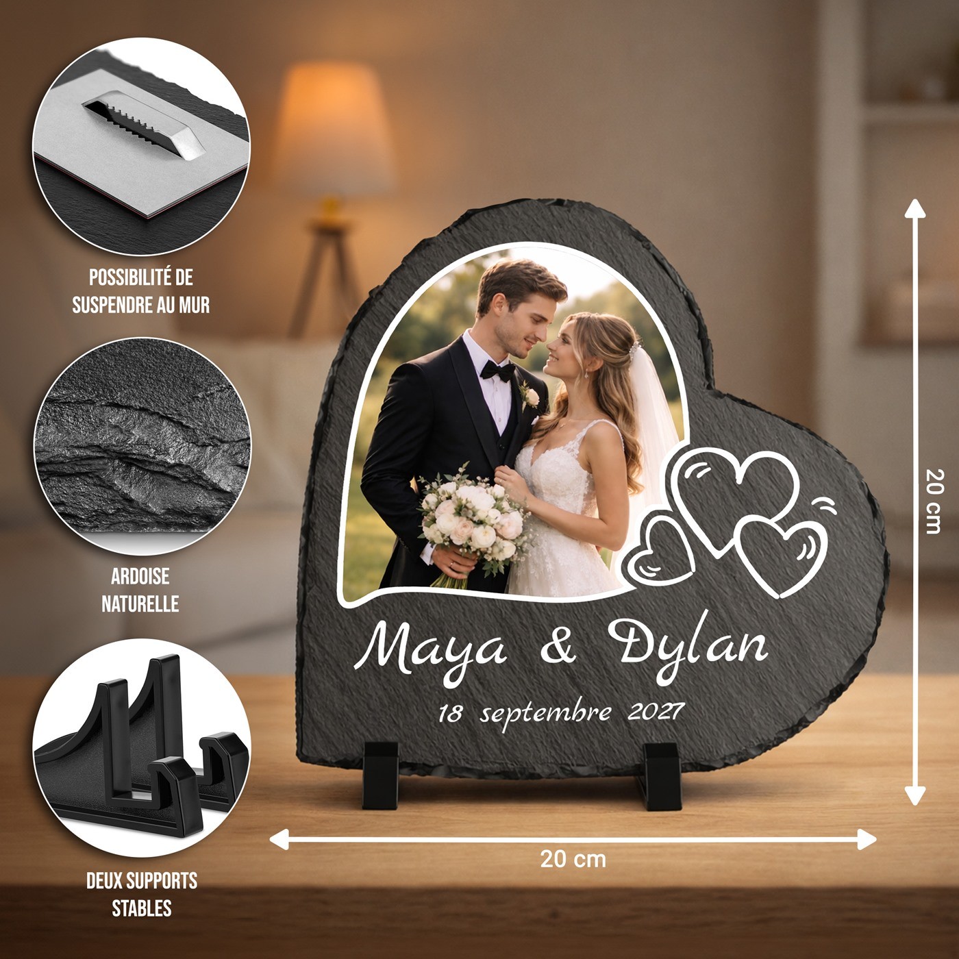 Piedra de pizarra en forma de corazón personalizada para él y ella, aniversario de boda