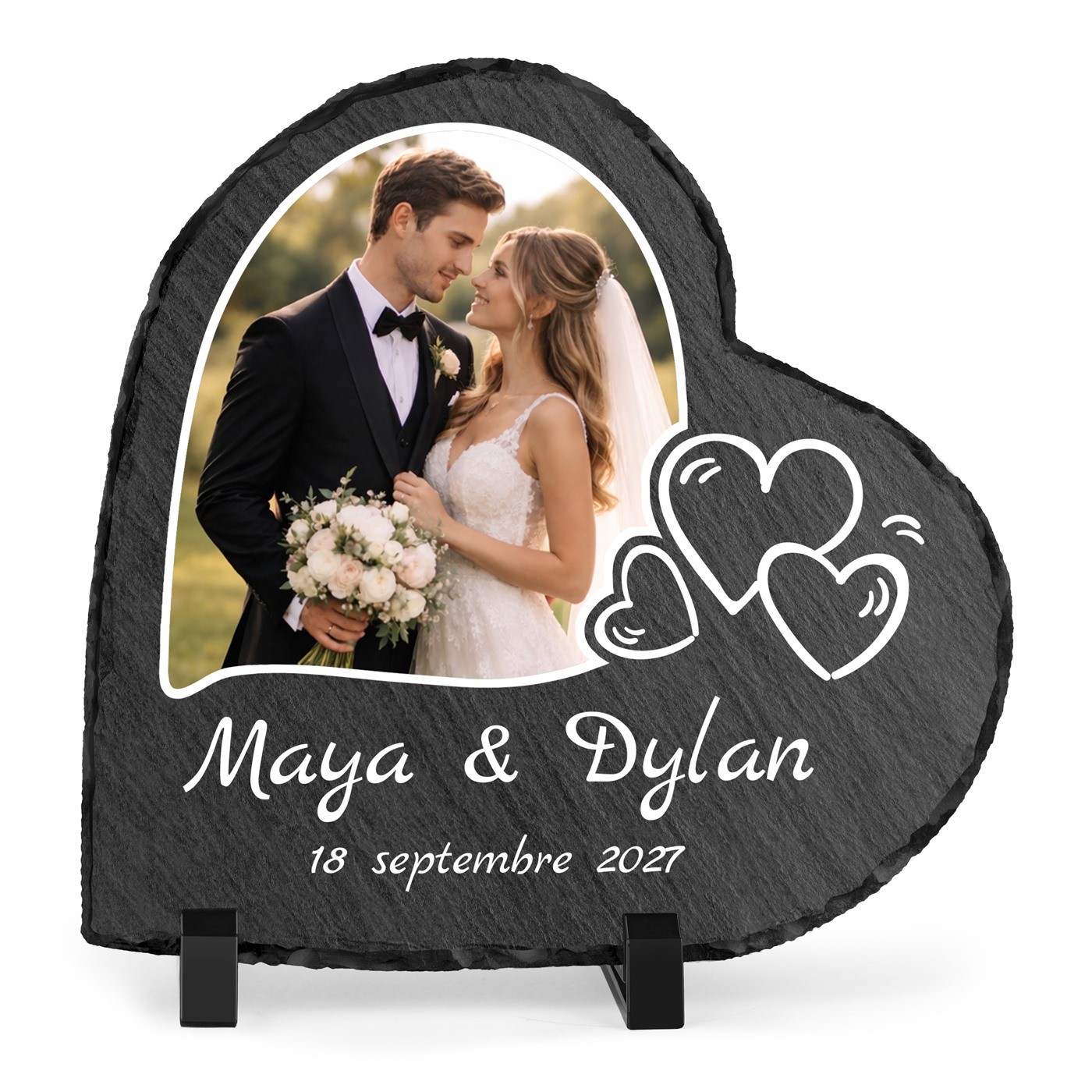 Piedra de pizarra en forma de corazón personalizada para él y ella, aniversario de boda