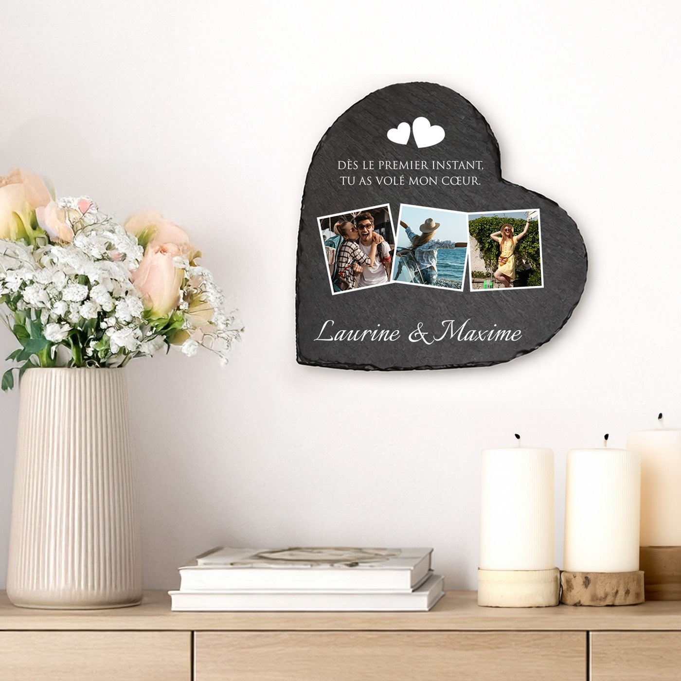 Regalo de aniversario de bodas: Piedra de pizarra Murrano en forma de corazón con impresión personalizada