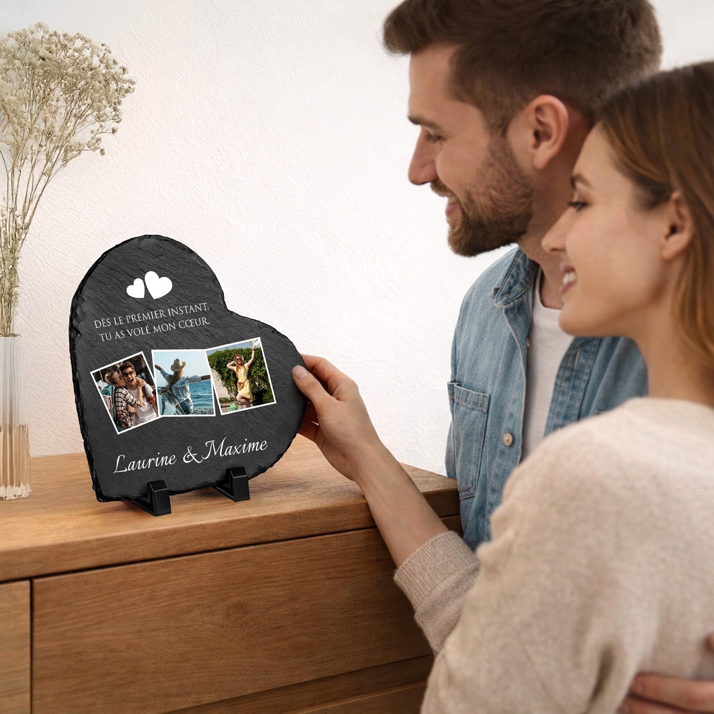 Regalo de aniversario de bodas: Piedra de pizarra Murrano en forma de corazón con impresión personalizada