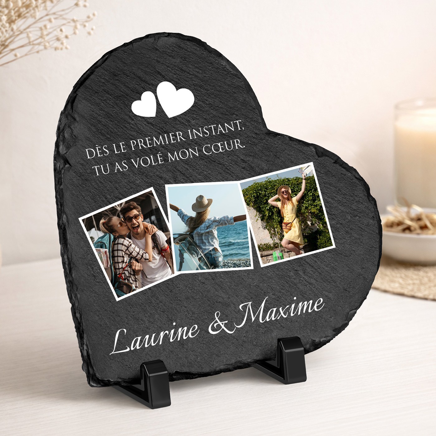 Regalo de aniversario de bodas: Piedra de pizarra Murrano en forma de corazón con impresión personalizada