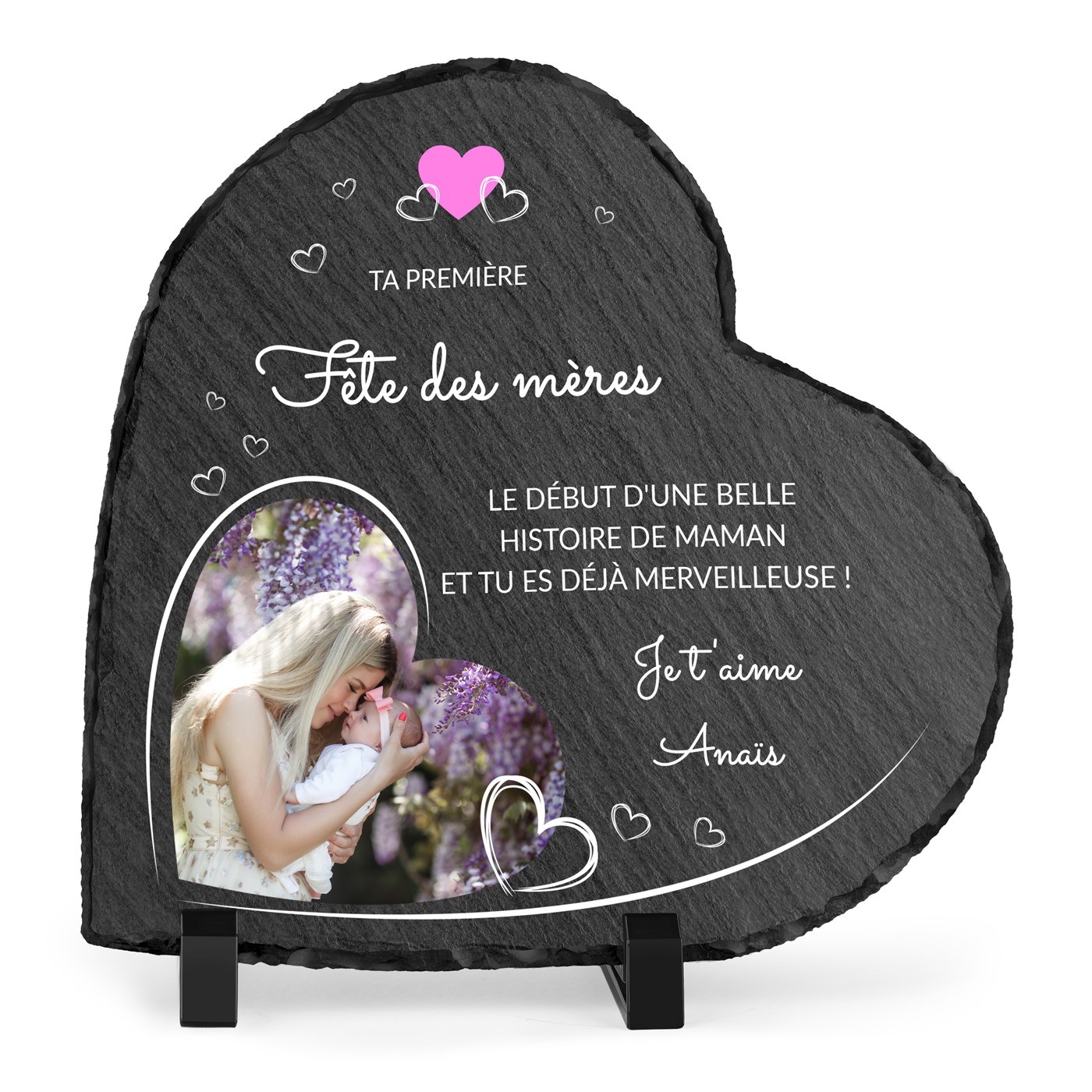 Piedra de pizarra Murrano en forma de corazón personalizada con foto para el primer Día de la Madre