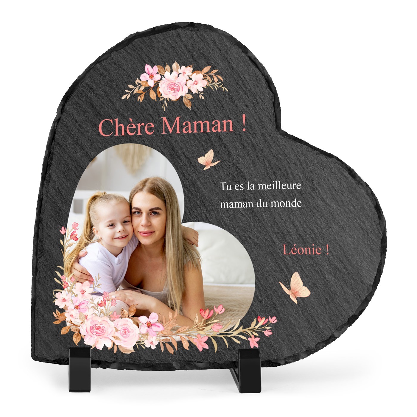 Pizarra en forma de corazón Murrano con impresión personalizada para el Día de la Madre