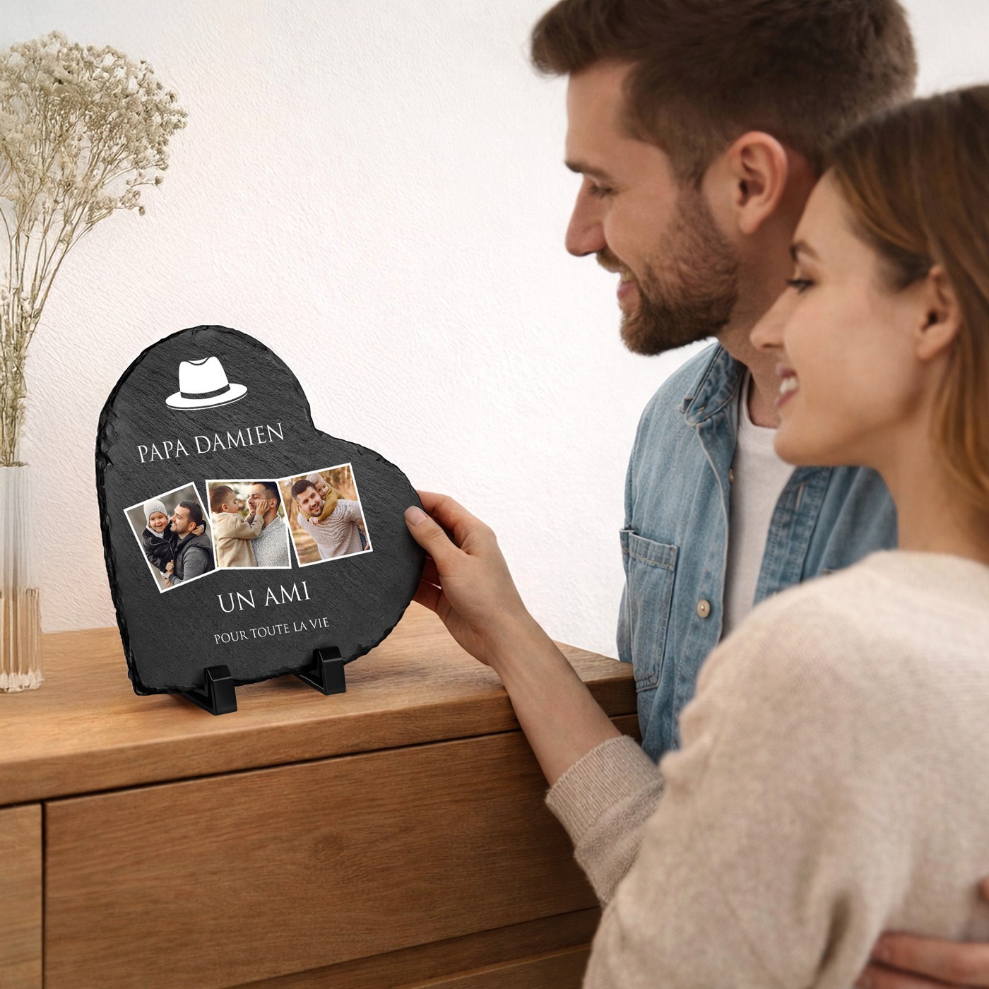 Tabla de pizarra en forma de corazón Murrano con foto personalizada para el Día del Padre