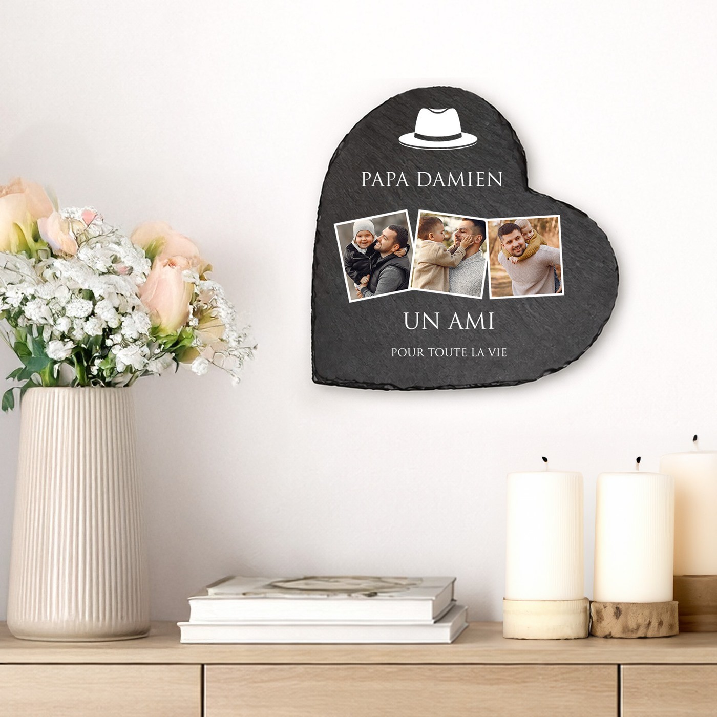 Tabla de pizarra en forma de corazón Murrano con foto personalizada para el Día del Padre
