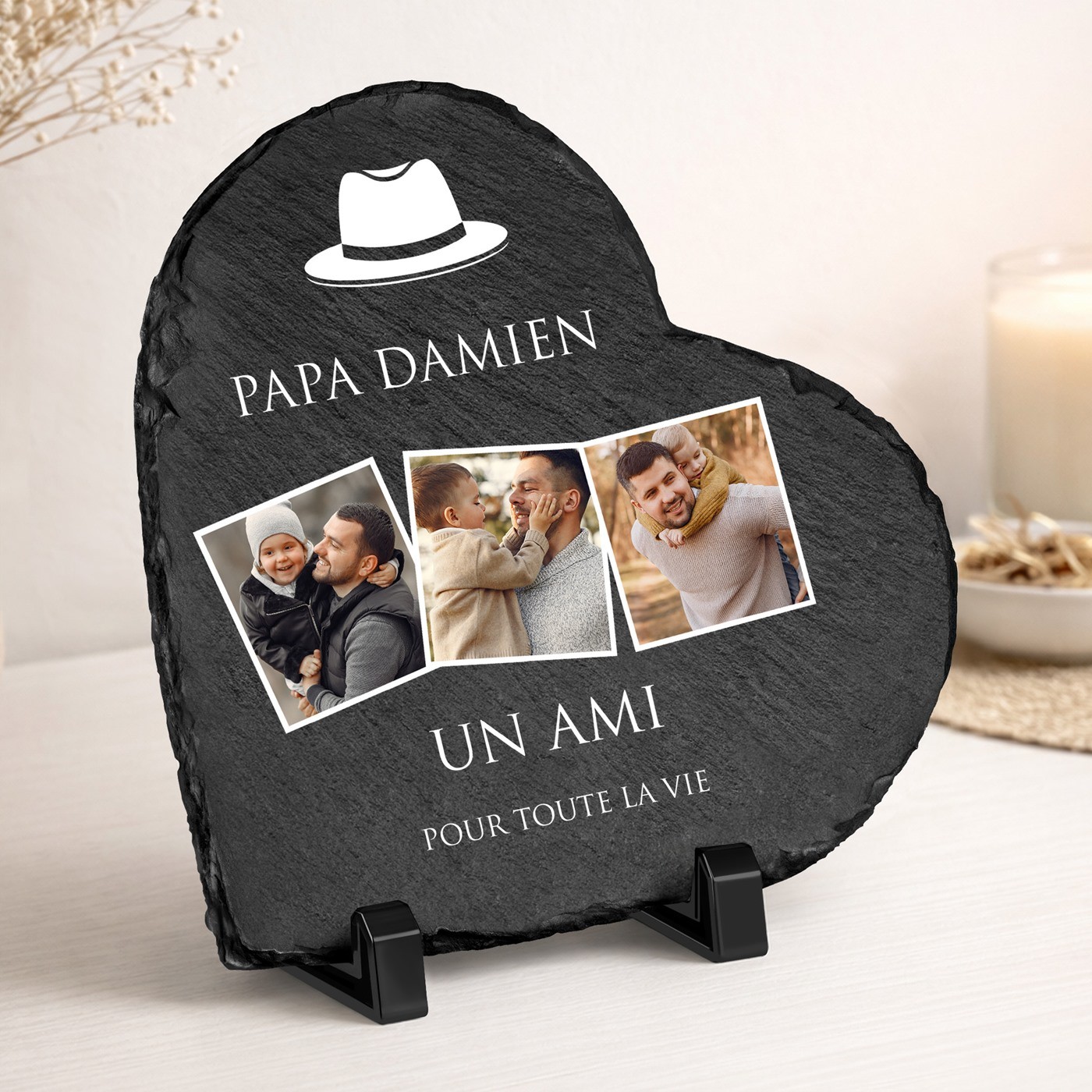 Tabla de pizarra en forma de corazón Murrano con foto personalizada para el Día del Padre