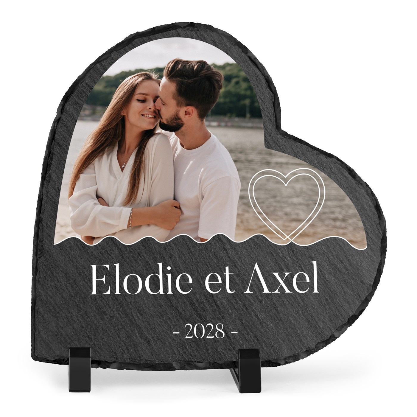 Piedra de pizarra en forma de corazón con impresión personalizada para ella y él por el Día de San Valentín