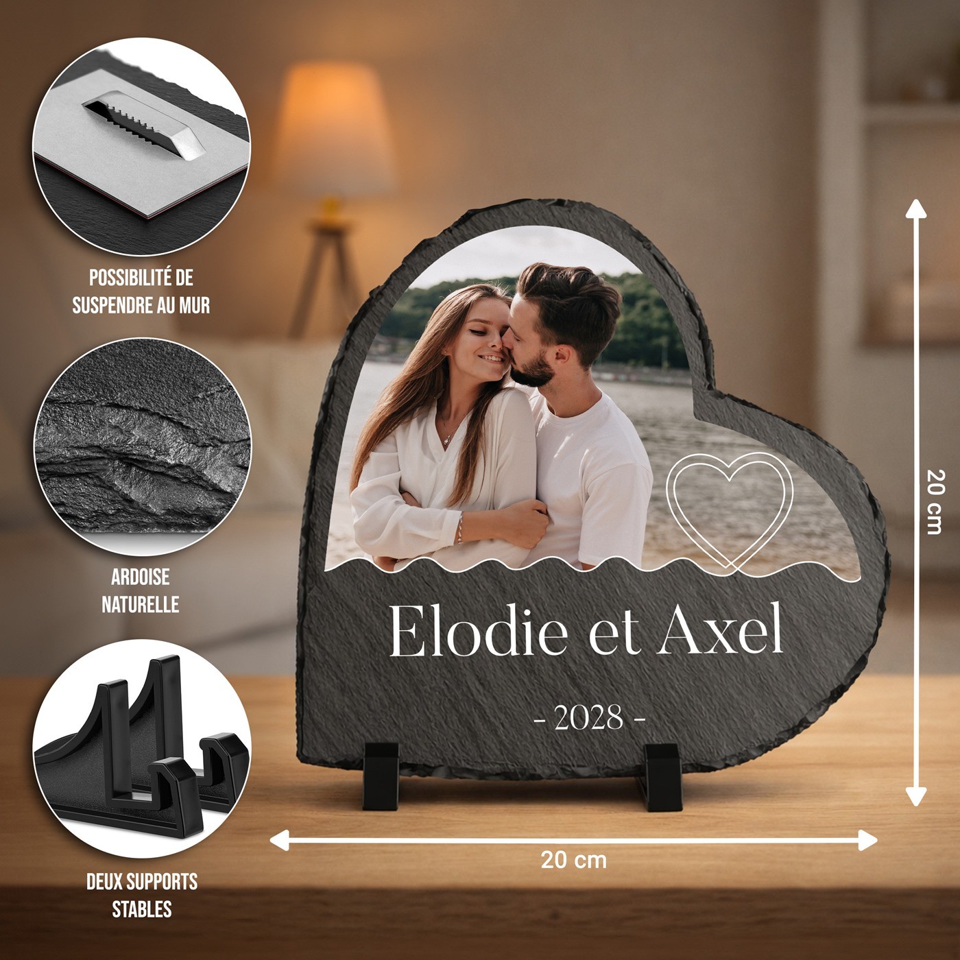 Piedra de pizarra en forma de corazón con impresión personalizada para ella y él por el Día de San Valentín