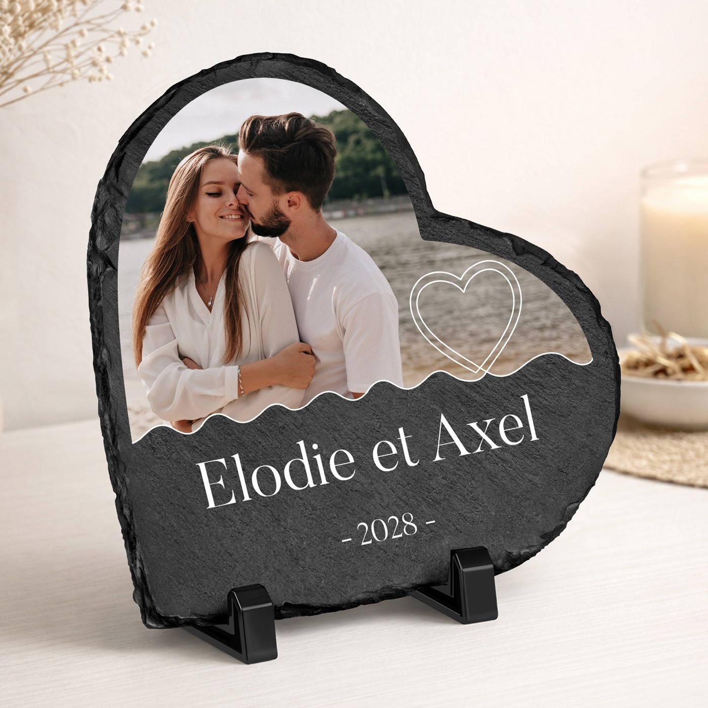 Piedra de pizarra en forma de corazón con impresión personalizada para ella y él por el Día de San Valentín