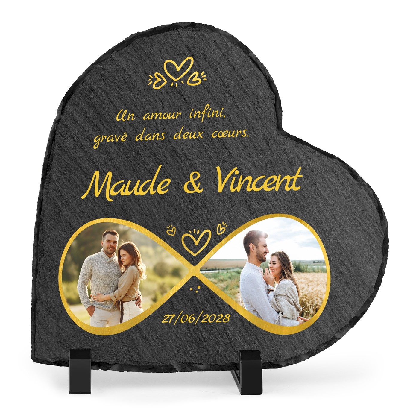 Piedra de pizarra en forma de corazón personalizada con foto para una pareja - Regalo de aniversario de boda