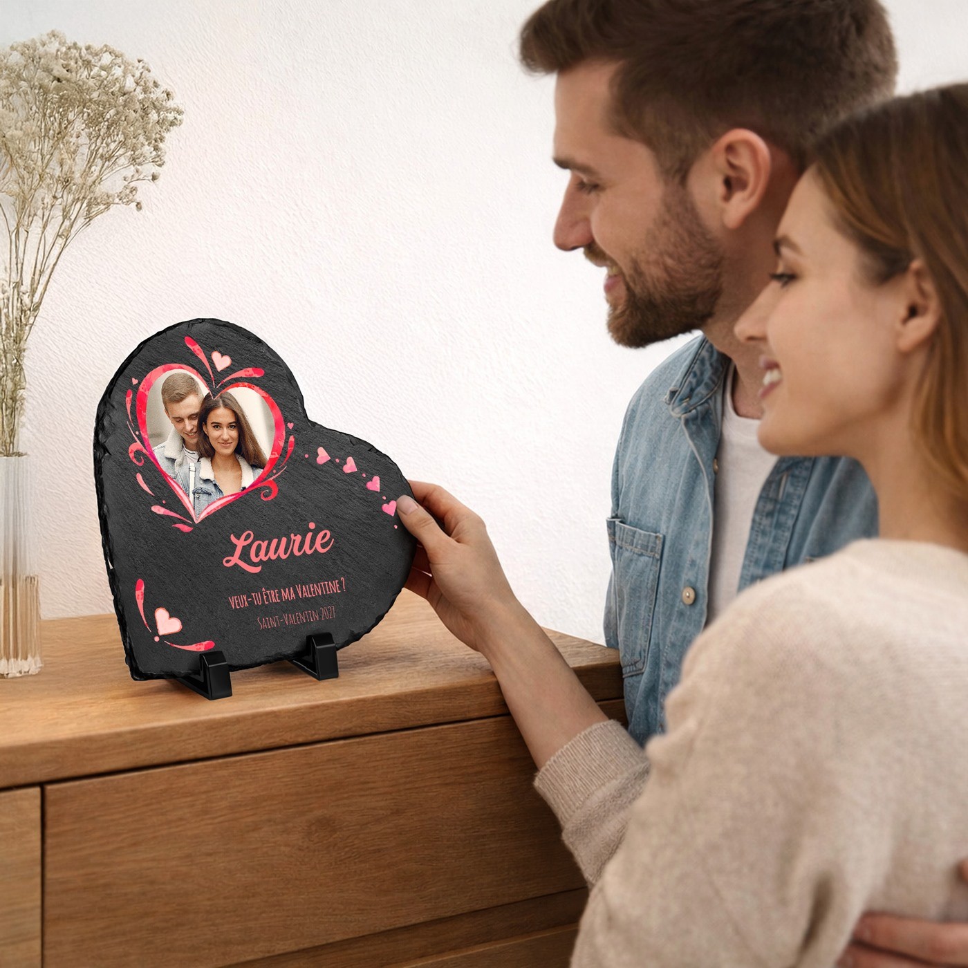 Pizarra en forma de corazón Murrano con impresión de foto para una amiga el Día de San Valentín