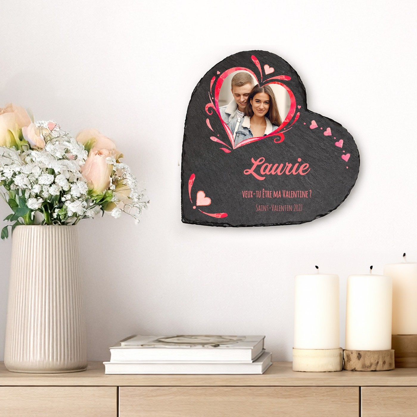 Pizarra en forma de corazón Murrano con impresión de foto para una amiga el Día de San Valentín