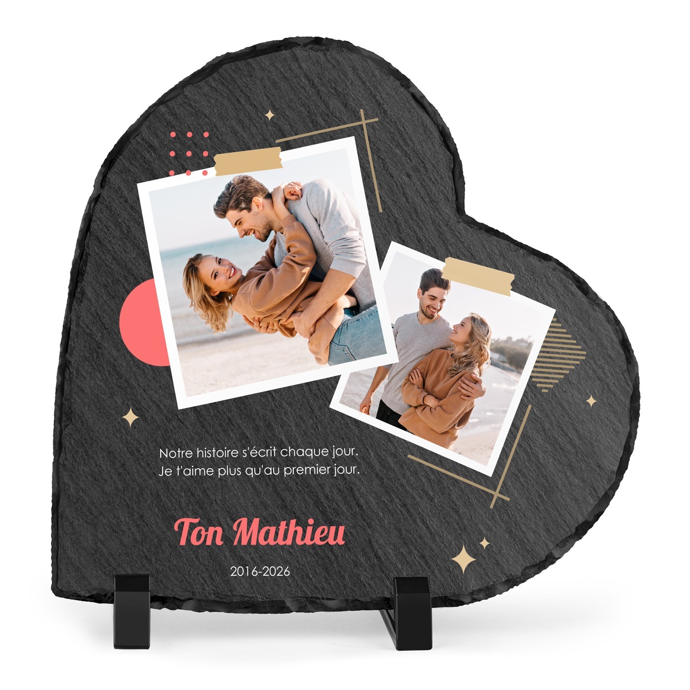 Piedra de pizarra en forma de corazón personalizada para una pareja que celebra su 10º aniversario de bodas