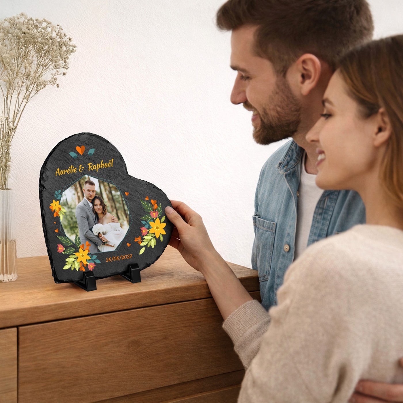 Murrano Heart-Shaped Blackboard with Custom Photo for Couple - Wedding Gift