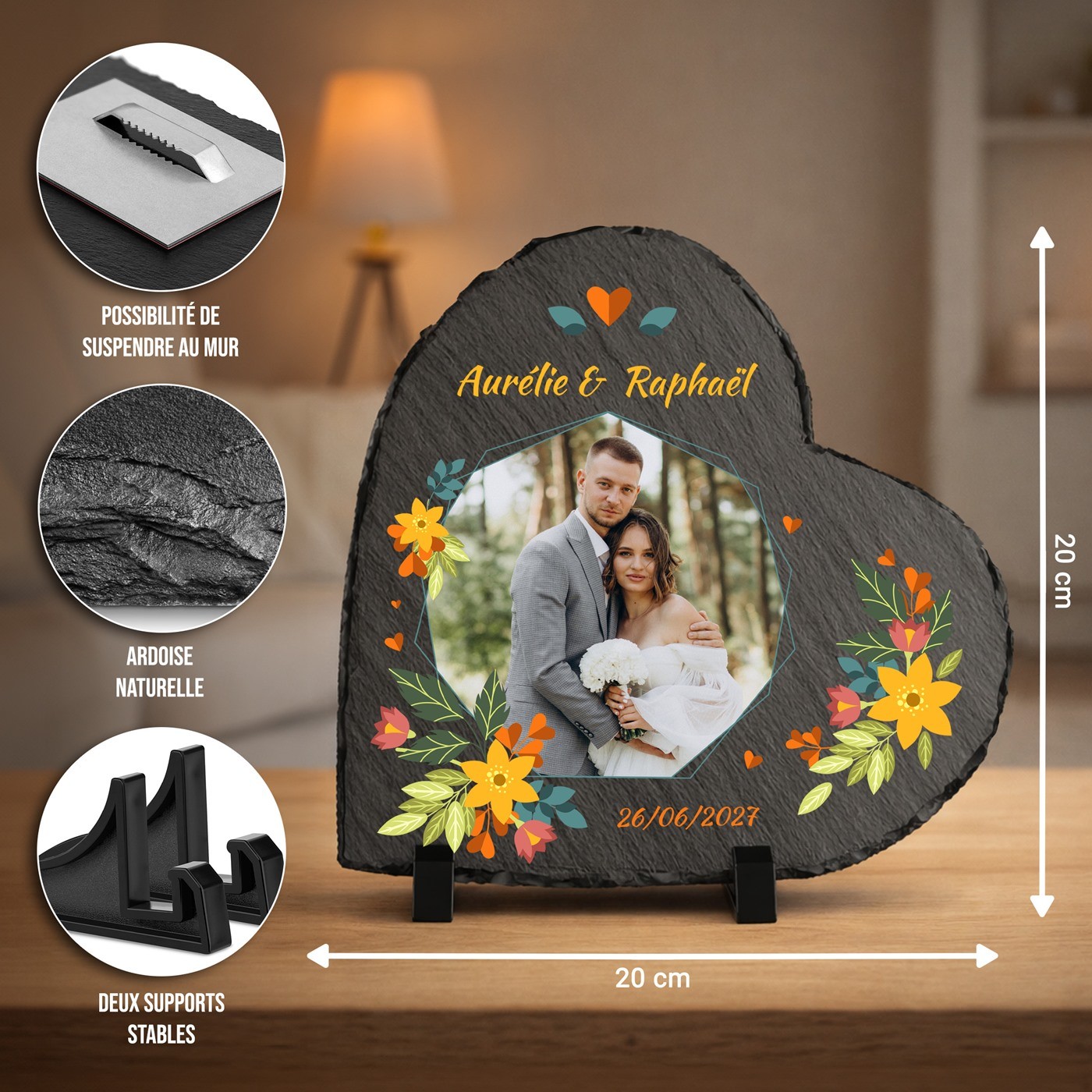 Murrano Heart-Shaped Blackboard with Custom Photo for Couple - Wedding Gift