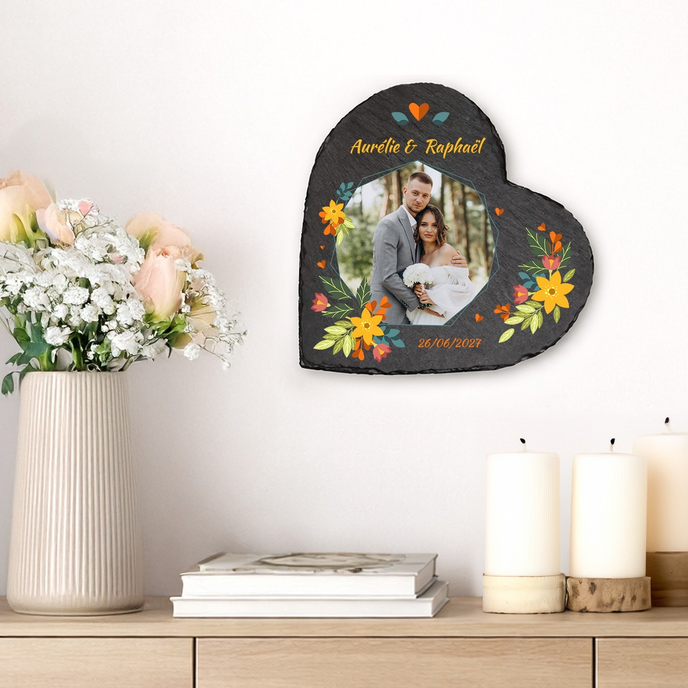 Murrano Heart-Shaped Blackboard with Custom Photo for Couple - Wedding Gift