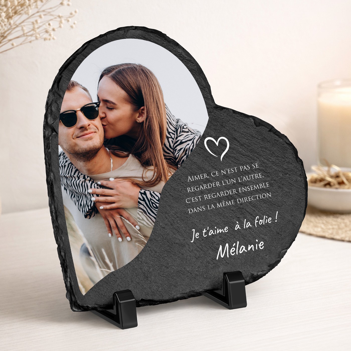 Tablero de pizarra en forma de corazón personalizado con foto para marido - regalo de aniversario de boda