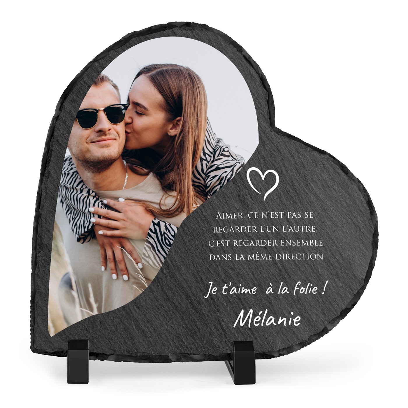 Pierre en ardoise en forme de cœur personnalisée avec photo pour mari - cadeau d'anniversaire de mariage