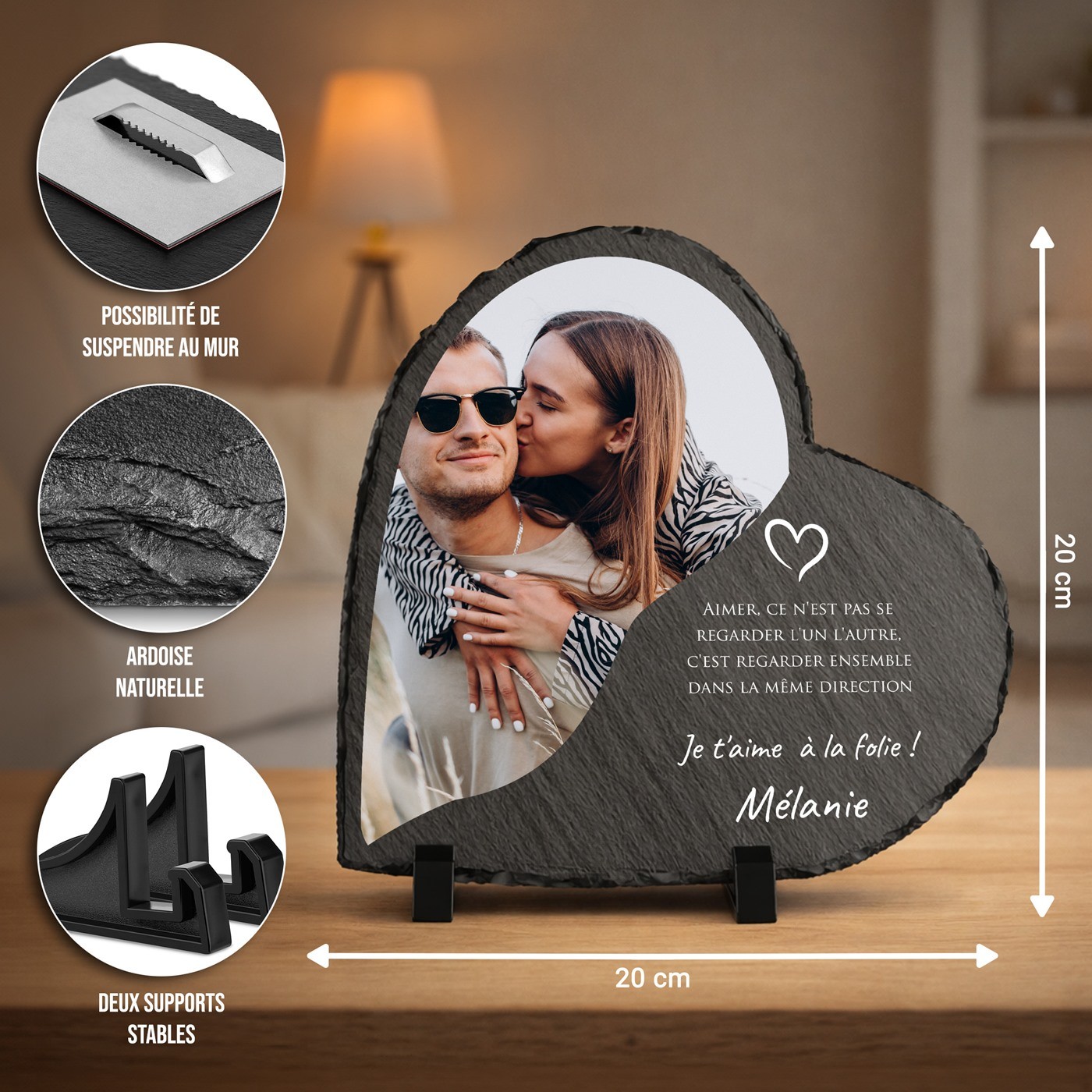 Pierre en ardoise en forme de cœur personnalisée avec photo pour mari - cadeau d'anniversaire de mariage
