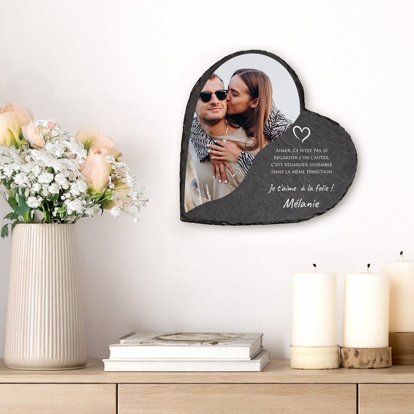 Pierre en ardoise en forme de cœur personnalisée avec photo pour mari - cadeau d'anniversaire de mariage
