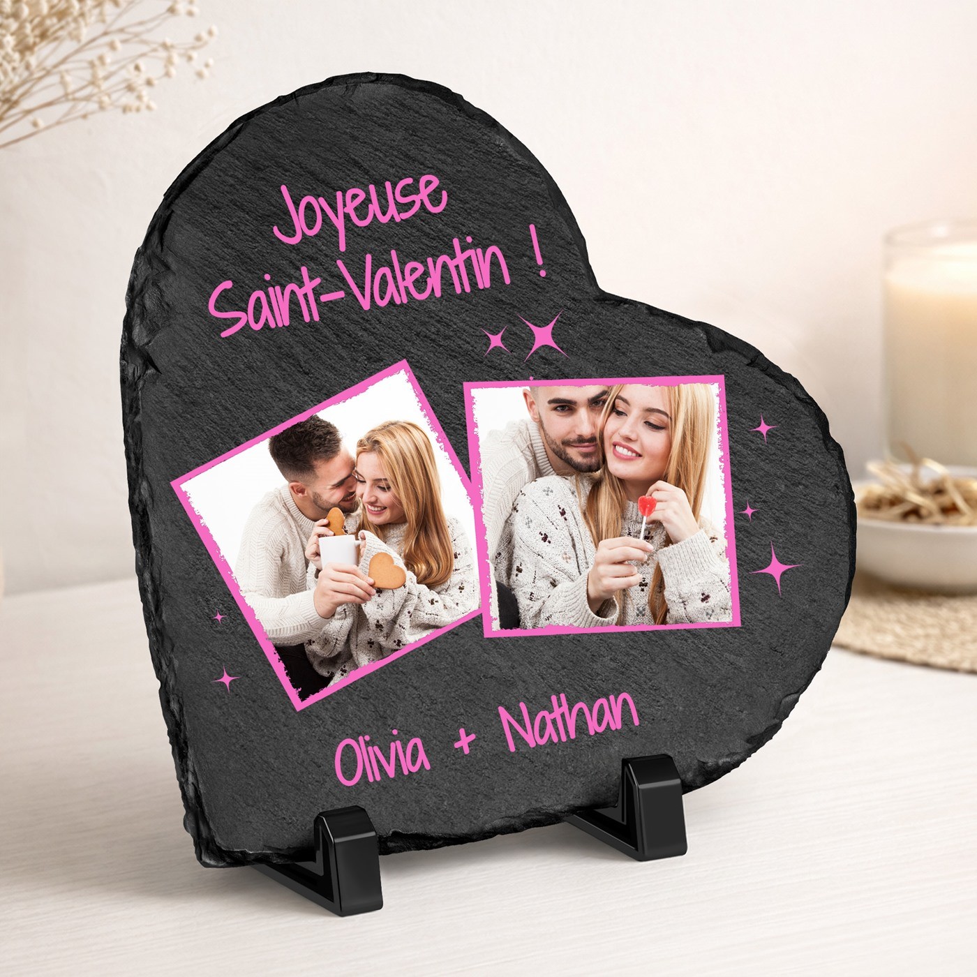 Piedra de pizarra Murrano en forma de corazón con impresión personalizada para mujer en el Día de San Valentín