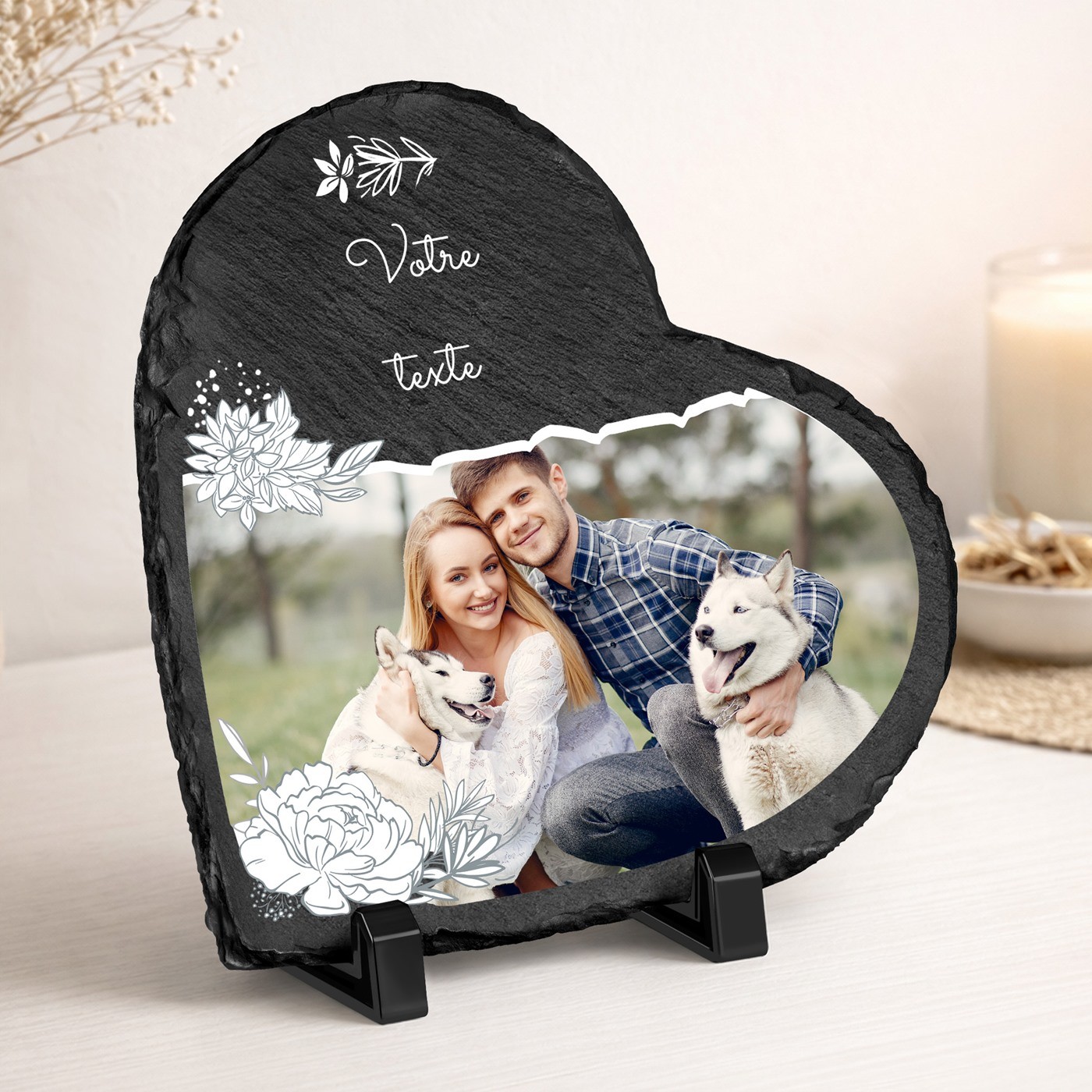 Piedra de pizarra en forma de corazón personalizada con foto para ella o él - regalo de aniversario