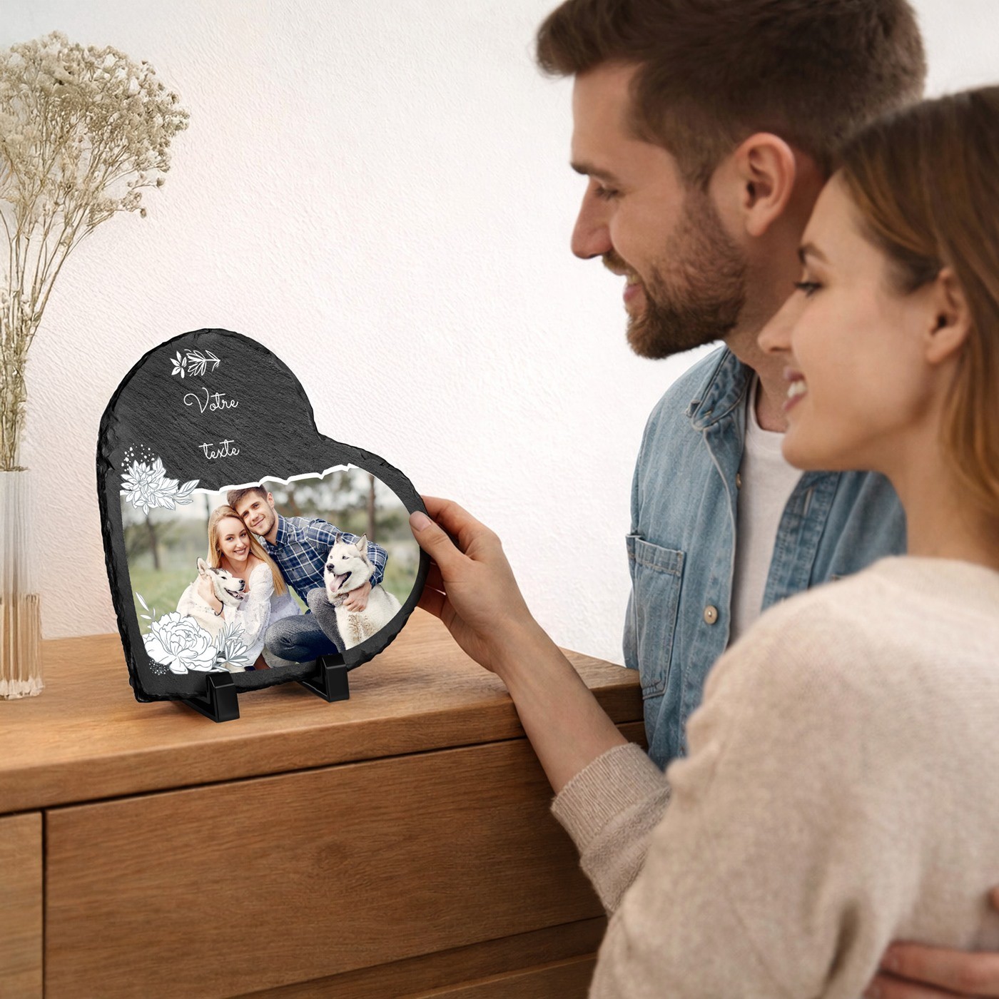 Piedra de pizarra en forma de corazón personalizada con foto para ella o él - regalo de aniversario