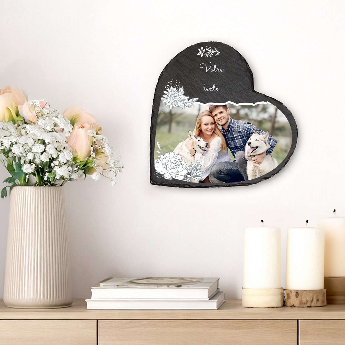 Piedra de pizarra en forma de corazón personalizada con foto para ella o él - regalo de aniversario