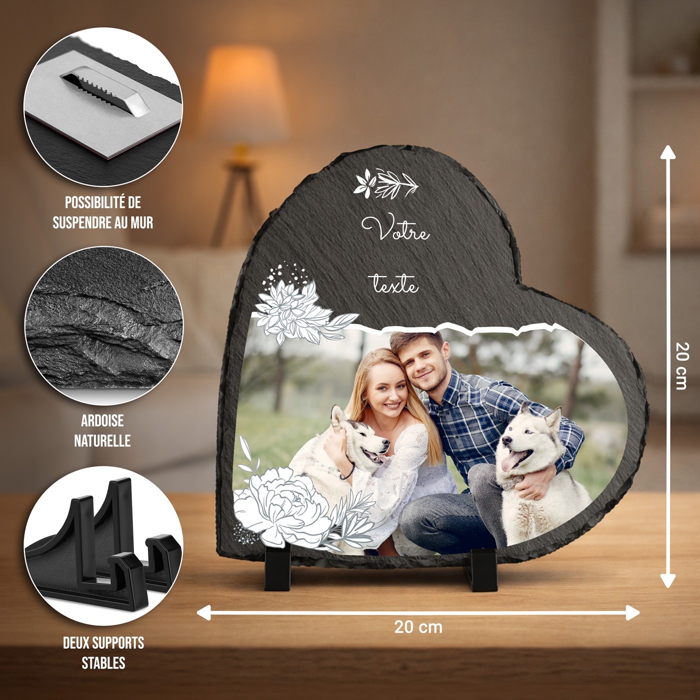 Piedra de pizarra en forma de corazón personalizada con foto para ella o él - regalo de aniversario