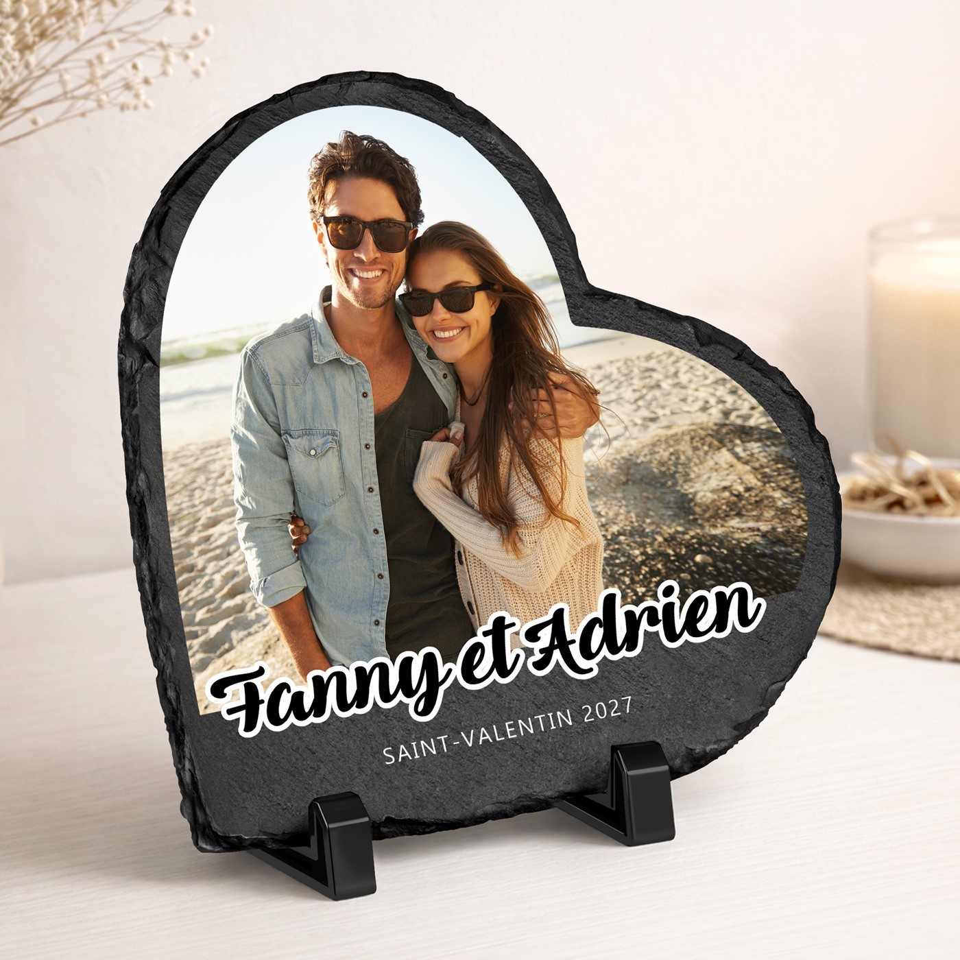 Pizarra en forma de corazón Murrano personalizada con foto para pareja - Regalo para el Día de San Valentín