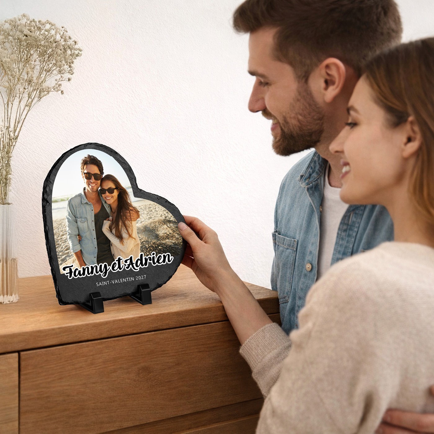 Pizarra en forma de corazón Murrano personalizada con foto para pareja - Regalo para el Día de San Valentín