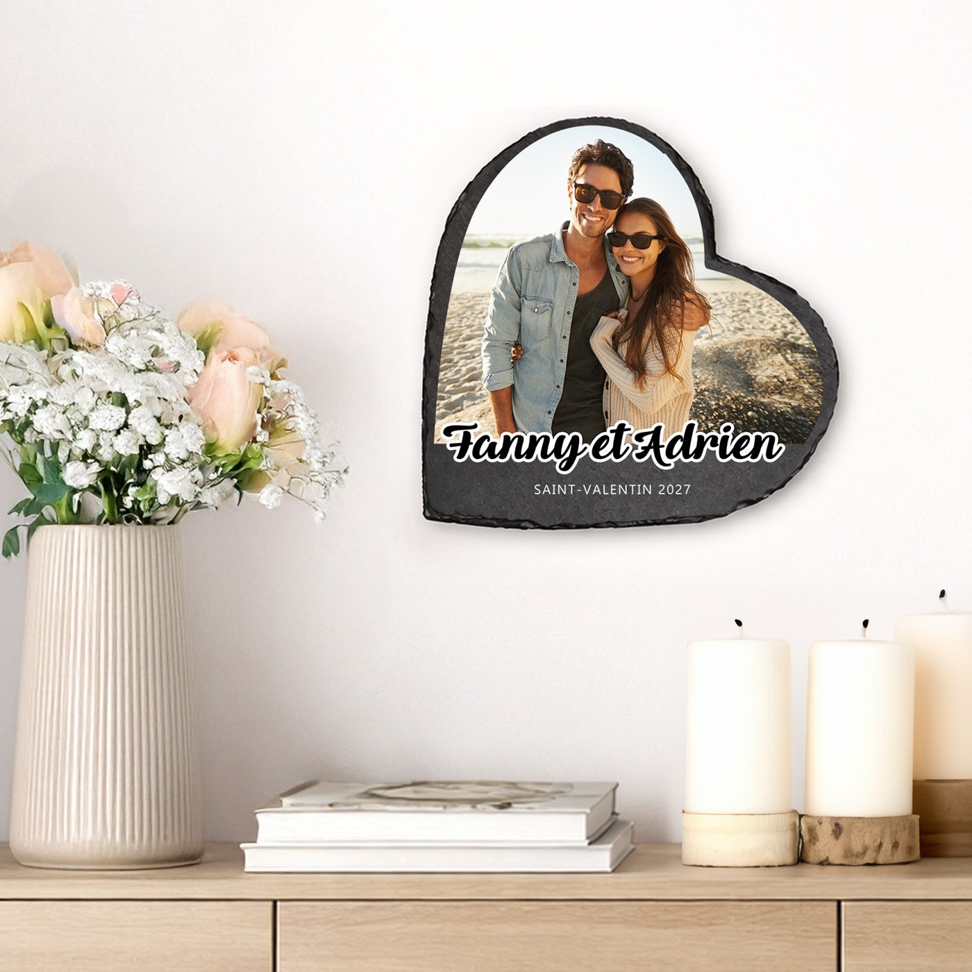 Pizarra en forma de corazón Murrano personalizada con foto para pareja - Regalo para el Día de San Valentín